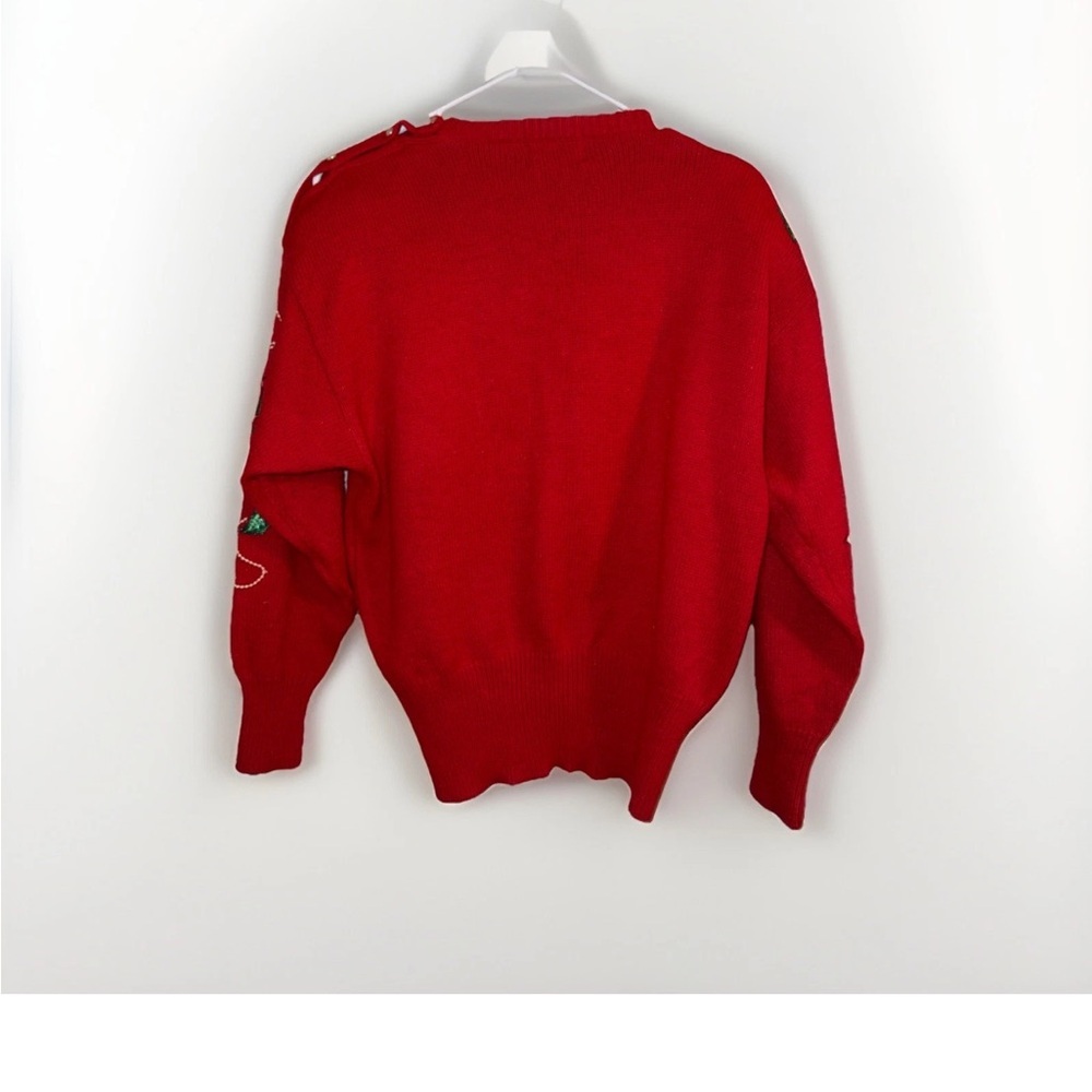 Vintage Festive Red Sweater with Floral Embroidery - Picture 2 of 6